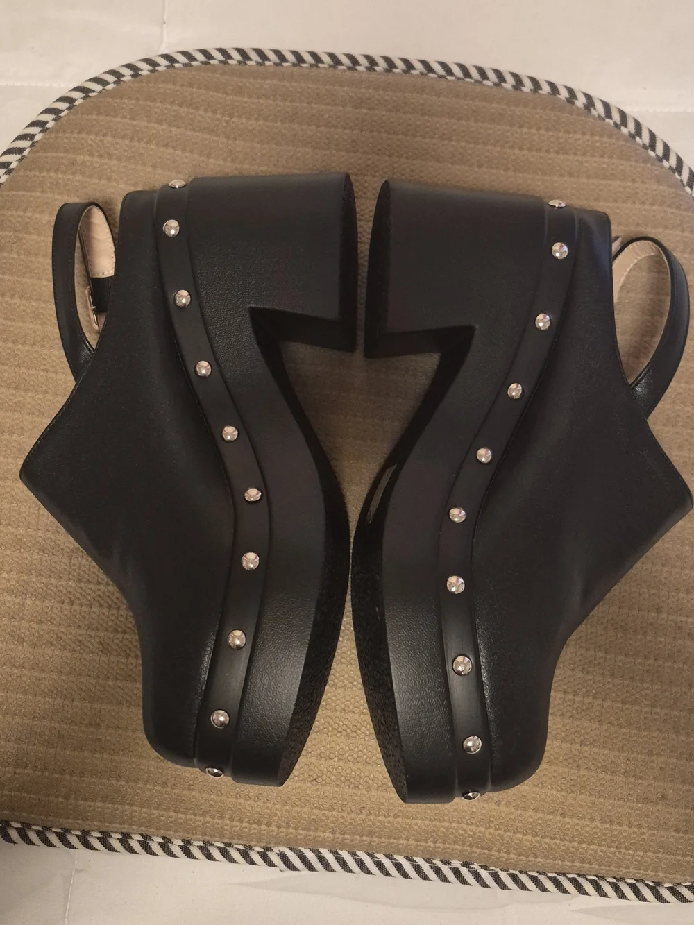 Black Studded Platform Slingback Clogs - Women's